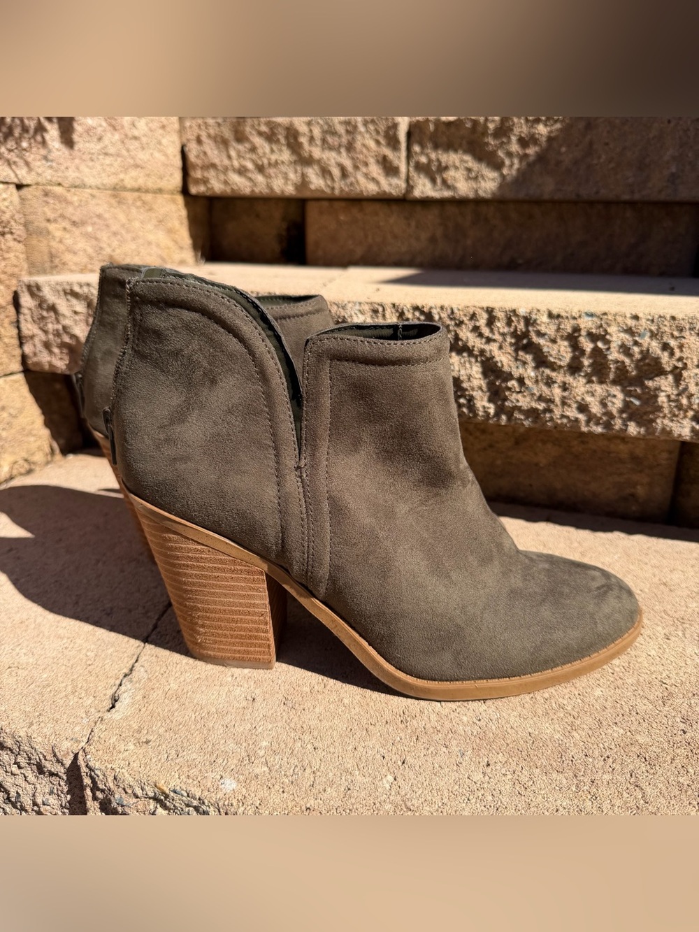 Women's Suede Ankle Bootie in Olive Green